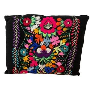 Hand Embroidered Vibrant Decorative Throw Pillow 13.5” x 11”